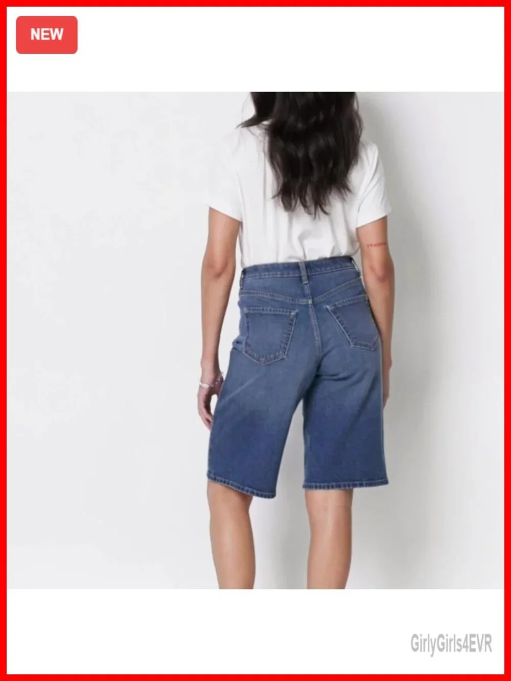 Women's Relaxed-Fit Mid-Rise Long Jean Shorts Bermuda Denim Stretch Cotton